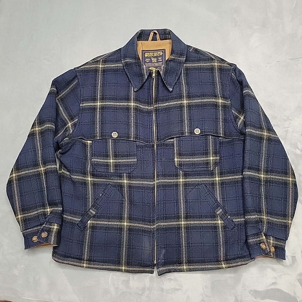 Vintage Woolrich Jacket Mens XL Blue Plaid Full Zip Wool Blend Mackinaw Twill